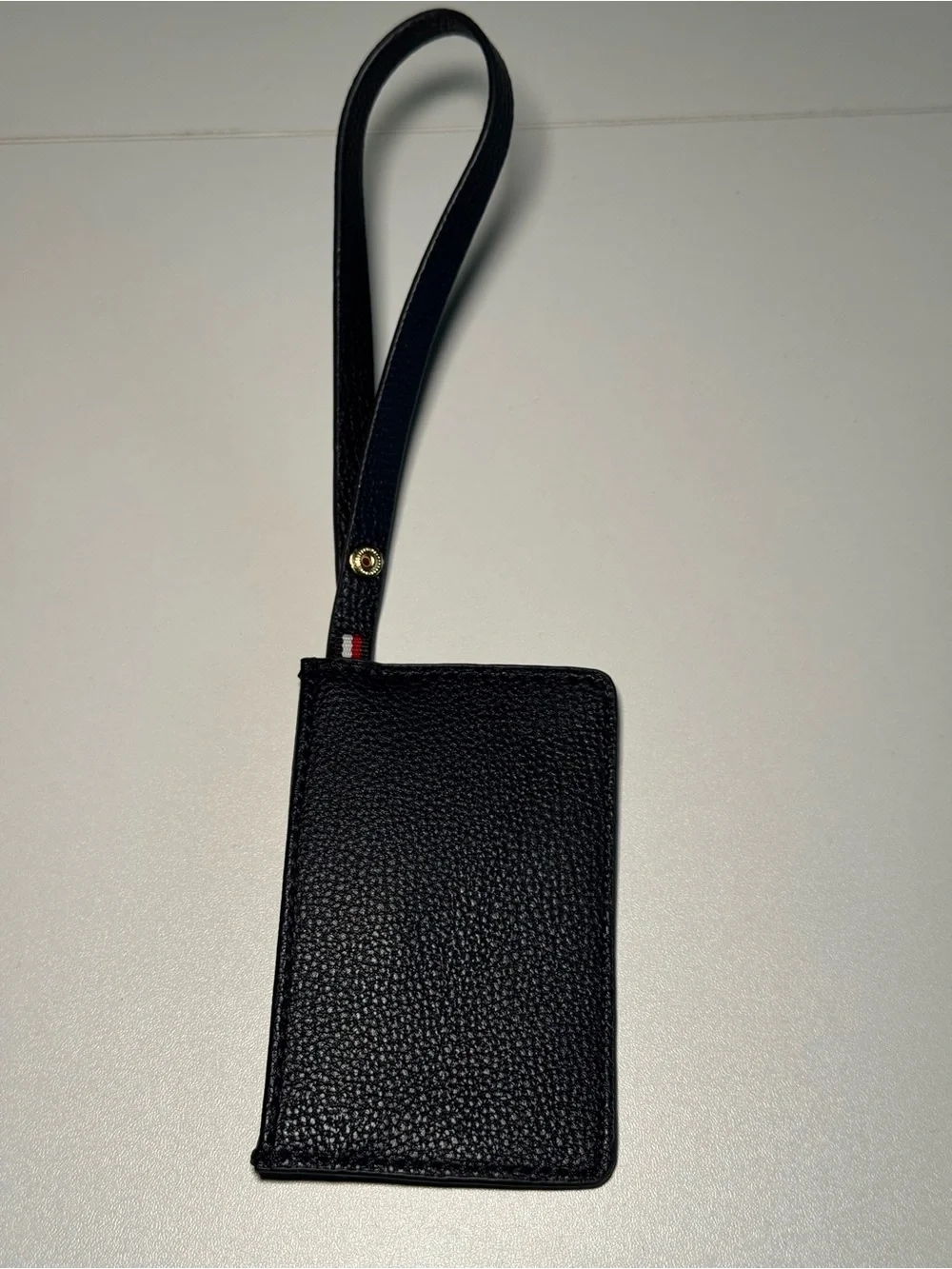 Tommy Hilfiger Black Pebbled Leather Wrist Card Holder with Strap